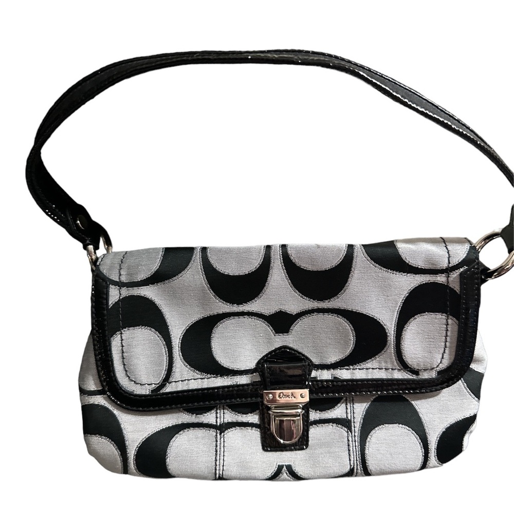 NWOT coach gray and black canvas bag with beautiful purple silk inside new